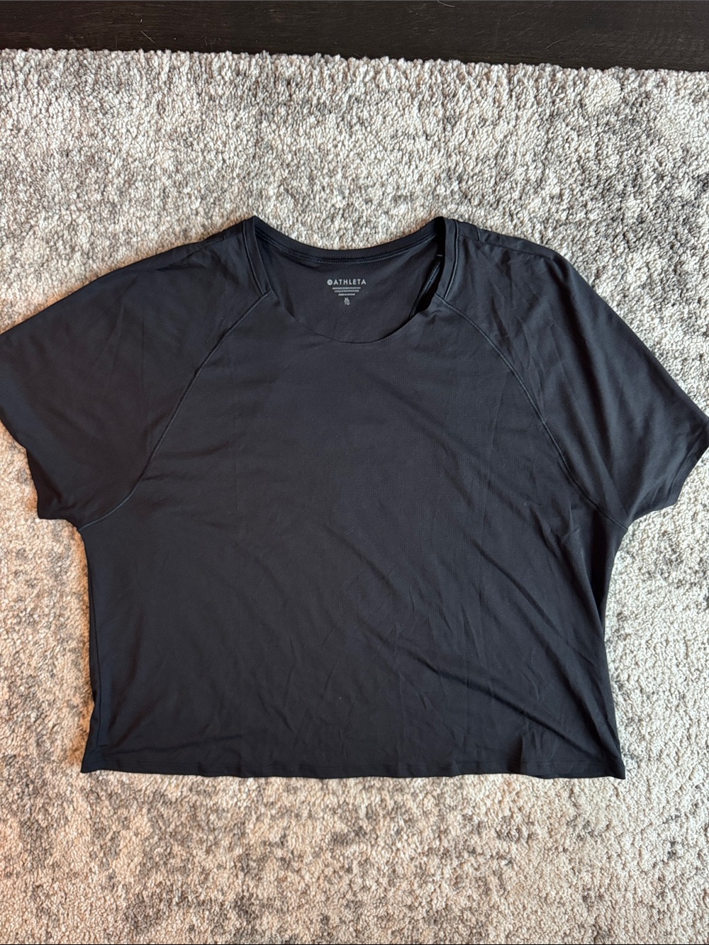 Athleta Black Boxy Light-Weight Short Sleeve Grid Knit Tee, Size XL